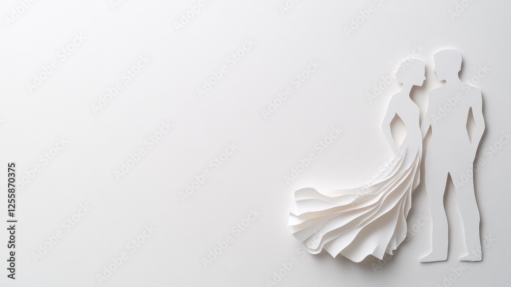 Silhouettes of bride and groom in white paper art style Silhouettes of bride and groom in white paper art style