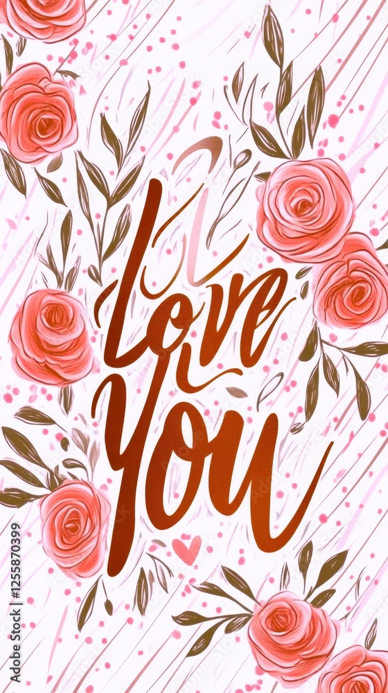 Naklejka premium Floral greeting card and I love you text