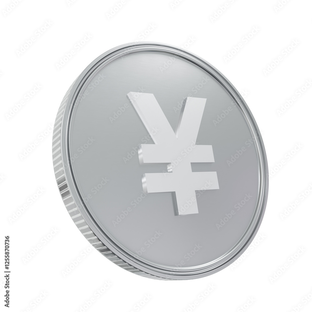 Obraz premium Japanese yen coin silver 3D illustration icon render 4k angle money shiny JPY