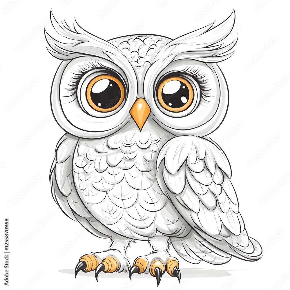 Fototapeta premium Cute Cartoon Owl with Blank Outline for Kids Coloring and Art
