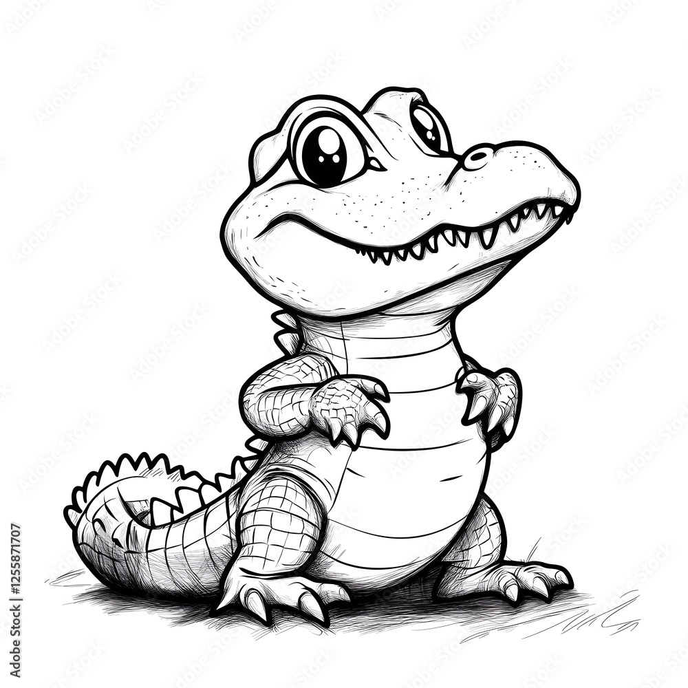 Obraz premium Cute cartoon alligator with blank outline for kids to color and explore their creativity