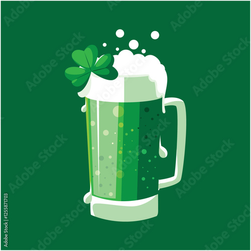 Vector image of a green beer glass icon for the Saint Patrick's Day holiday with a green background