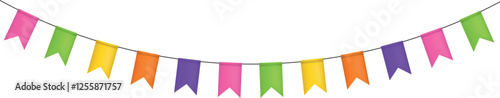 Festive flag garland. Carnival park with flags. Birthday, circus border decoration.