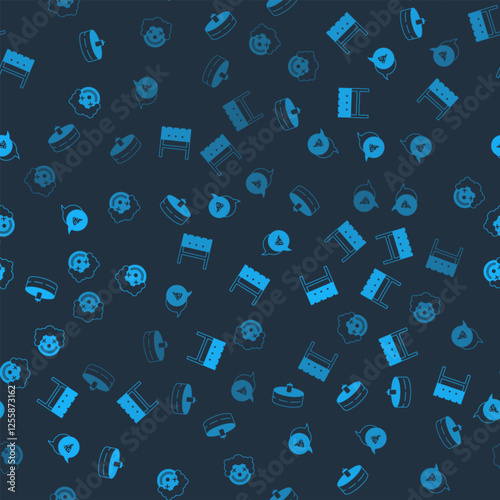 Set Cake with burning candles, BBQ brazier, Slice of pizza and Clown head on seamless pattern. Vector