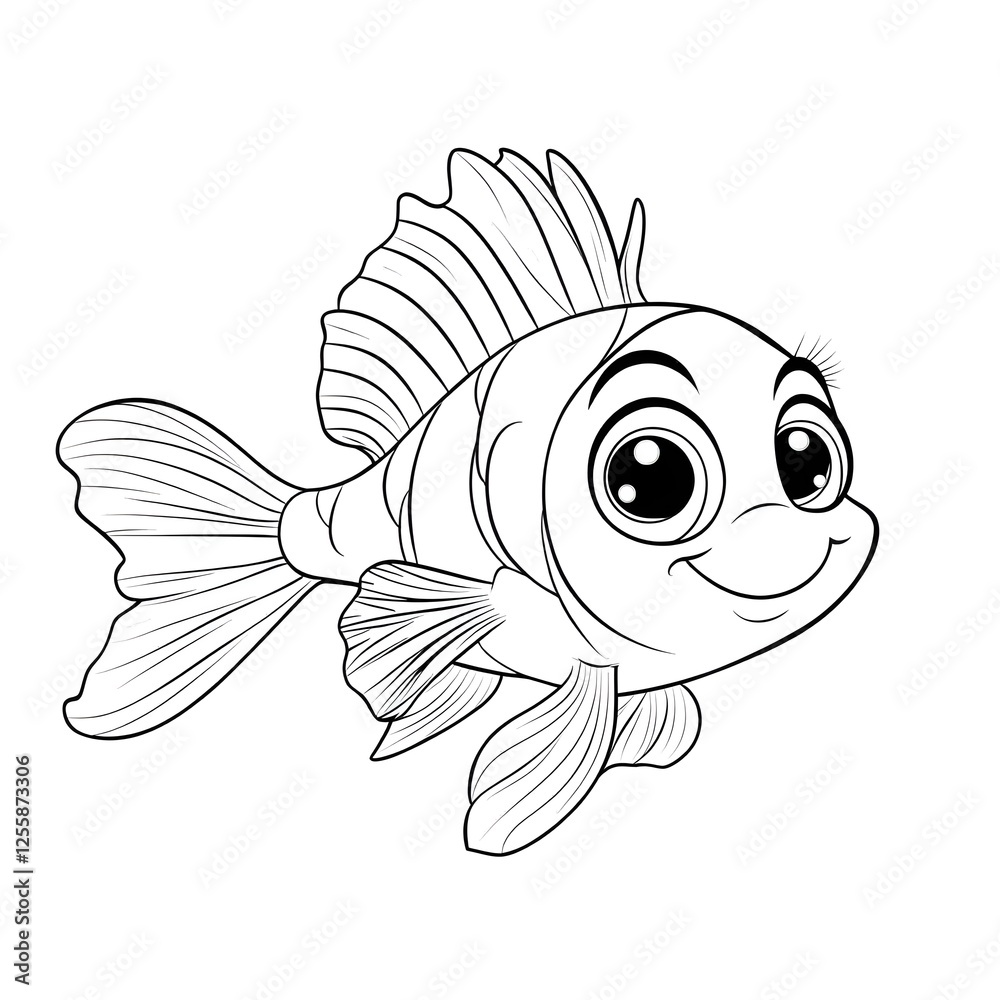 Obraz premium Cute Cartoon Fish with Blank Outline for Kids Coloring