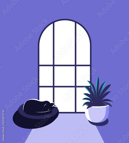 Flat illustration of a cat on the window