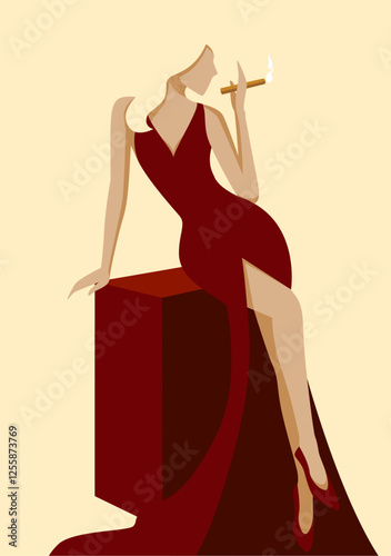 Flat illustration of woman smoking