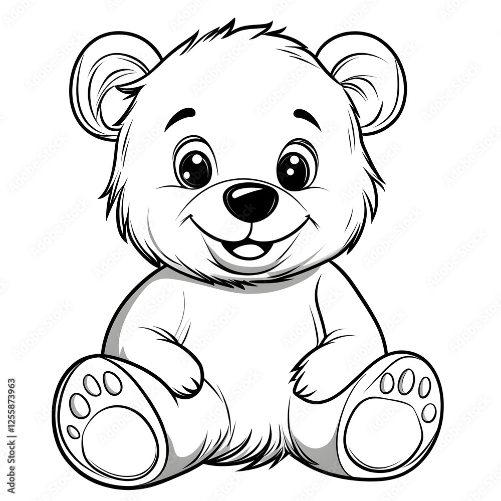 Fototapeta premium Cute Cartoon Bear with Blank Outline for Kids to Color