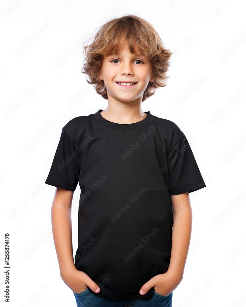 Blank Black T-Shirt Template for Kids. Isolated on White Background for Fashion Clothing Design Blank Black T-Shirt Template for Kids. Isolated on White Background for Fashion Clothing Design