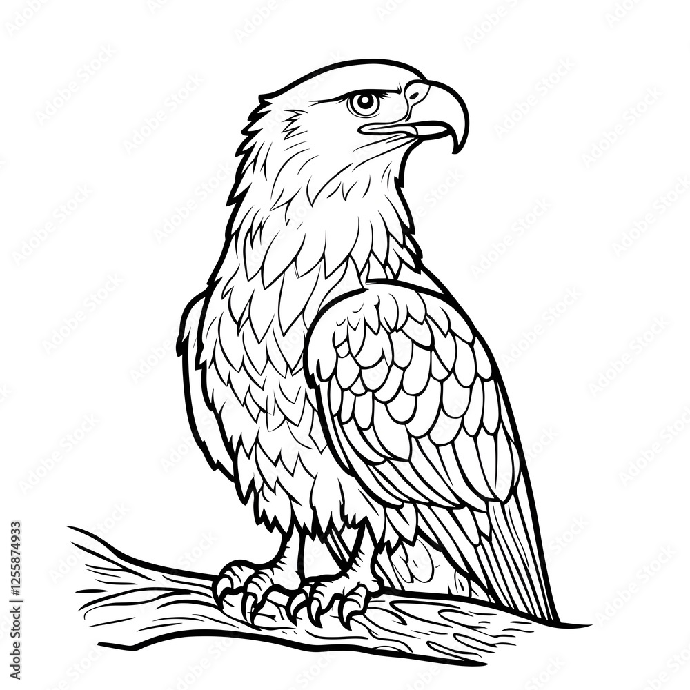 Fototapeta premium Cute Cartoon Eagle with Blank Outline for Kids to Color