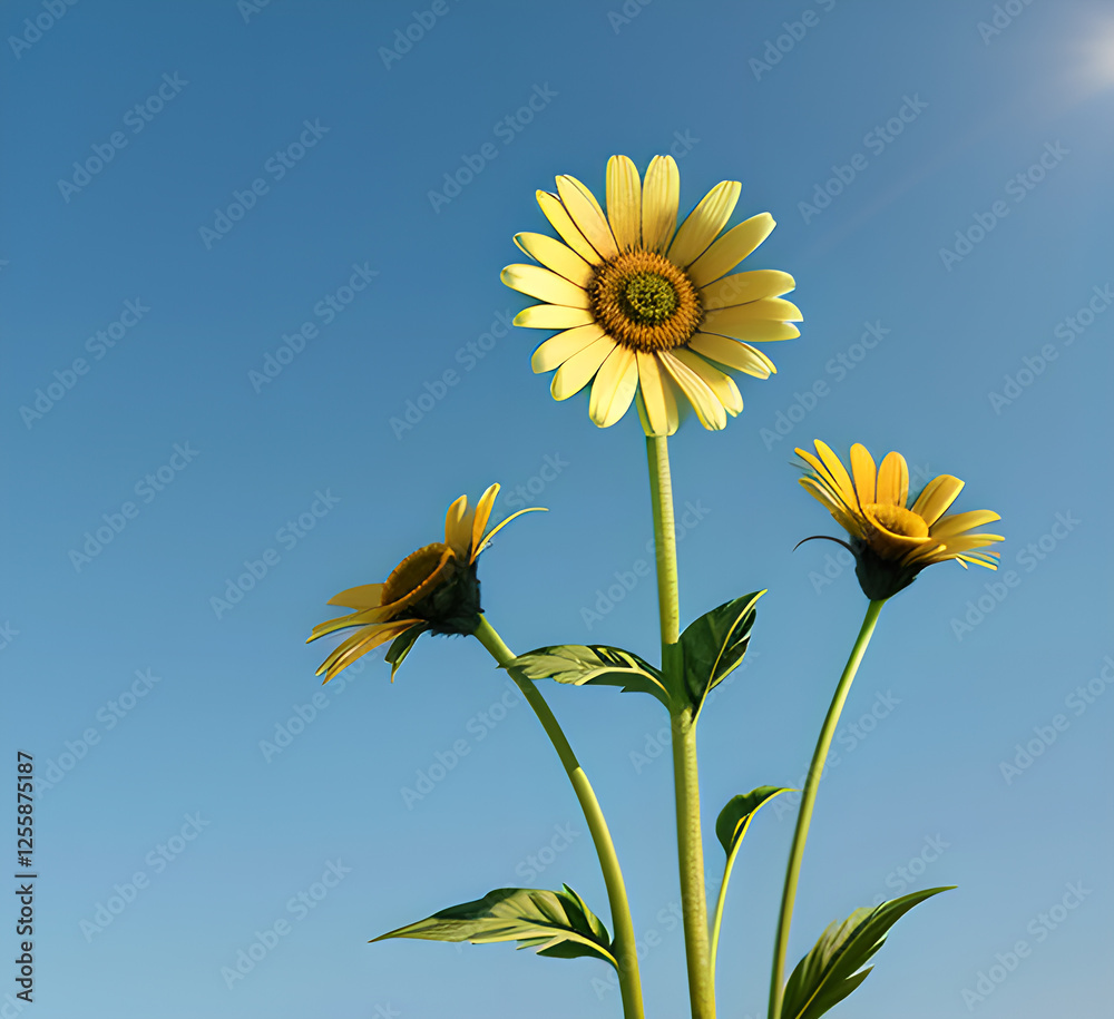 Outdoor photo of beautiful summer spring meadow with blooming field daisies and fluttering butterflies in the rays of the sun against a blue sky with clouds. floral natural.generative ai Outdoor photo of beautiful summer spring meadow with blooming field daisies and fluttering butterflies in the rays of the sun against a blue sky with clouds. floral natural.generative ai