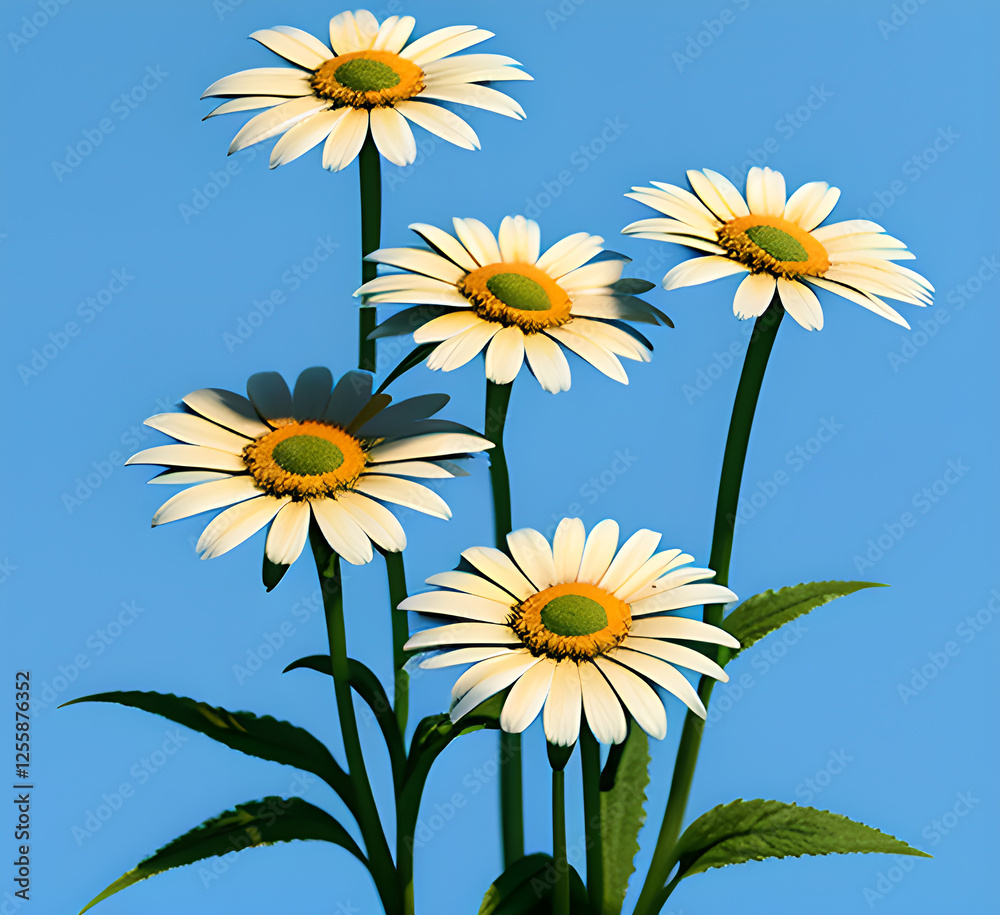 Outdoor photo of beautiful summer spring meadow with blooming field daisies and fluttering butterflies in the rays of the sun against a blue sky with clouds. floral natural.generative ai Outdoor photo of beautiful summer spring meadow with blooming field daisies and fluttering butterflies in the rays of the sun against a blue sky with clouds. floral natural.generative ai