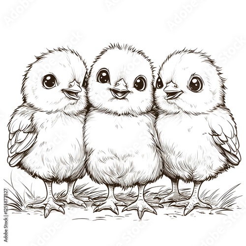 Adorable Cartoon Baby Chicks with Blank Outline for Children s Coloring Book photo