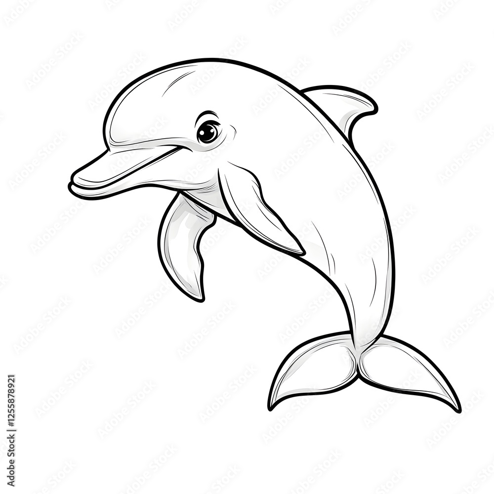 Fototapeta premium Cute Cartoon Dolphin with Blank Outline for Kids Coloring Activity