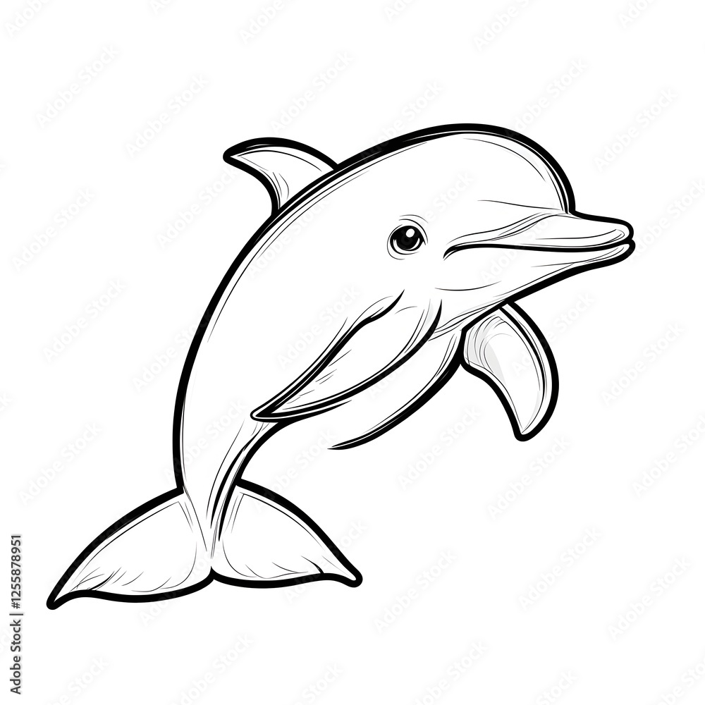 Fototapeta premium Cute Cartoon Dolphin in Outline for Kids Coloring and Drawing