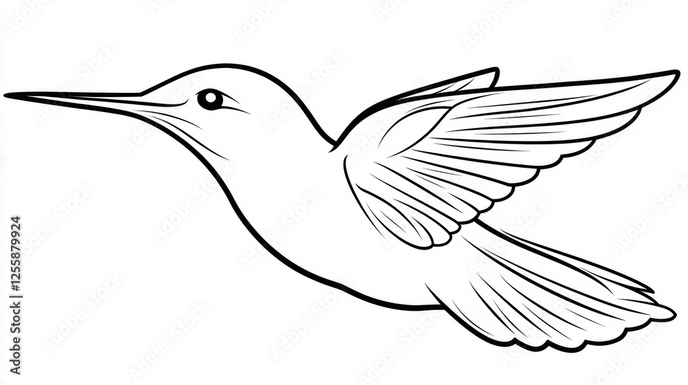 Fototapeta premium Detailed Illustration of a Hummingbird in Flight with Elegant Wings and Artistic Design