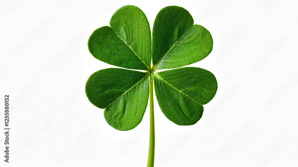 Rare Four-Leaf Clover Isolated on White: Perfect for St. Patrick's Day Marketing, Nature-Themed Content, and Luck-Inspired Designs Rare Four-Leaf Clover Isolated on White: Perfect for St. Patrick's Day Marketing, Nature-Themed Content, and Luck-Inspired Designs