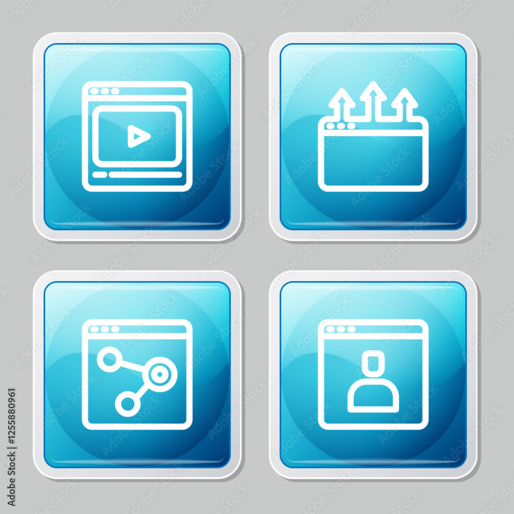 Set line Online play video, Browser window, and Create account screen icon. Vector Set line Online play video, Browser window, and Create account screen icon. Vector
