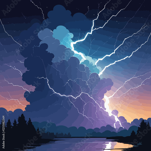 natural thunder and lightning,lightning flash,lightning,vector illustration	
