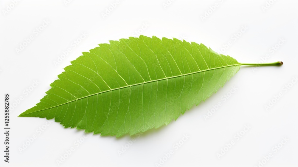 Obraz premium Single Green Leaf Isolated on White Background