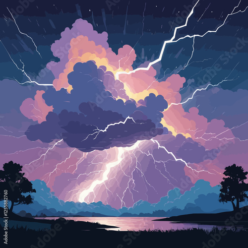 natural thunder and lightning,lightning flash,lightning,vector illustration	
