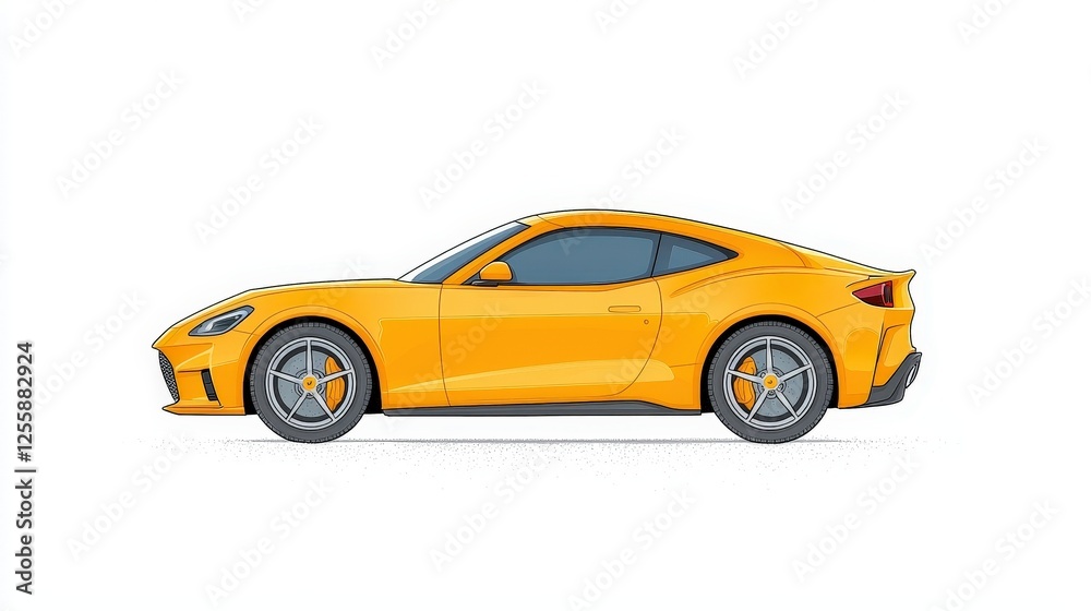 Bright Yellow Sports Car Profile View, Sleek Design, Modern Lines, Dynamic Appearance Bright Yellow Sports Car Profile View, Sleek Design, Modern Lines, Dynamic Appearance