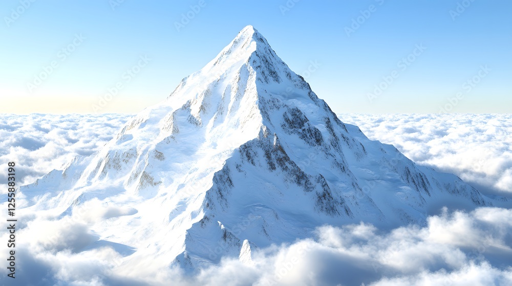 Obraz premium Mountain peak surrounded by fluffy clouds under blue sky on a clear day