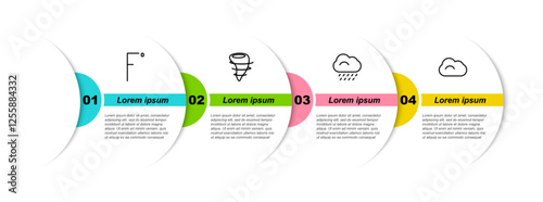 Set line Fahrenheit, Tornado, Cloud with rain and . Business infographic template. Vector
