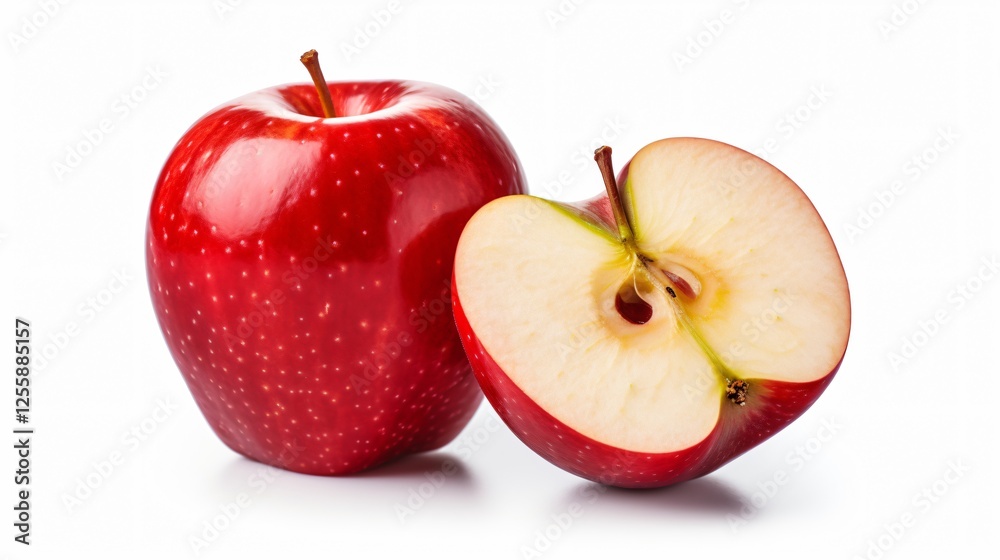 Vibrant Red Apple with Slice on White Background Vibrant Red Apple with Slice on White Background