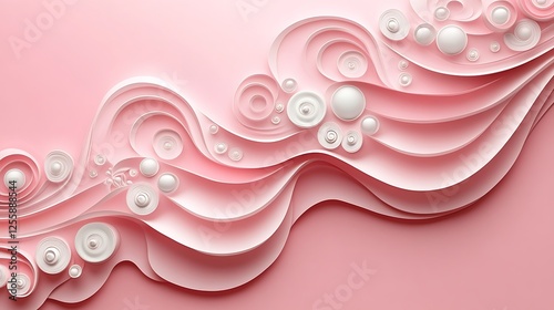 Pink Paper Art Abstract Wave Design With White Circles