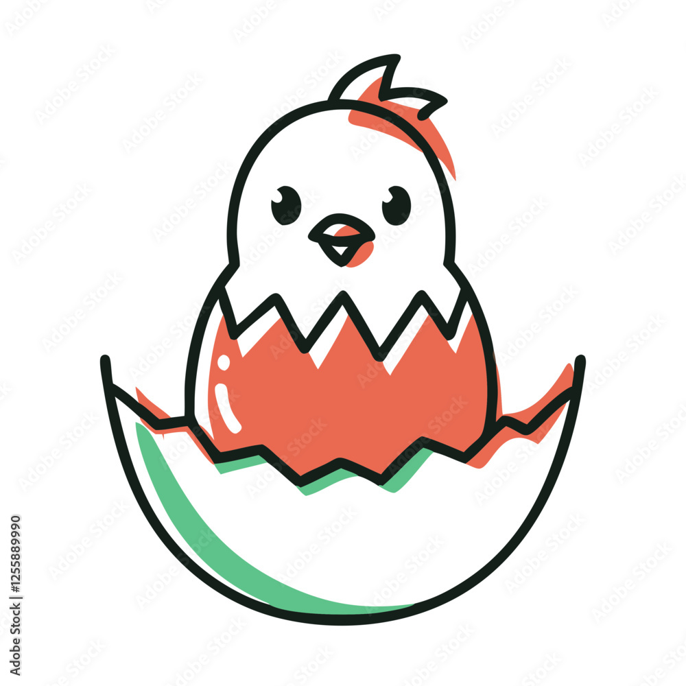 Fototapeta premium Chick icon hatching from eggshell, springtime celebration concept