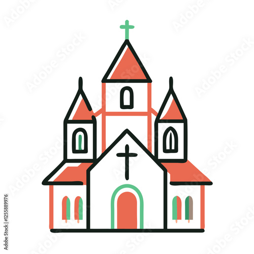 Colorful church icon with cross design, religious symbolism concept