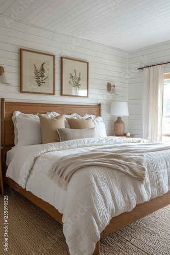 Cozy Scandinavian-style bedroom with warm wooden accents