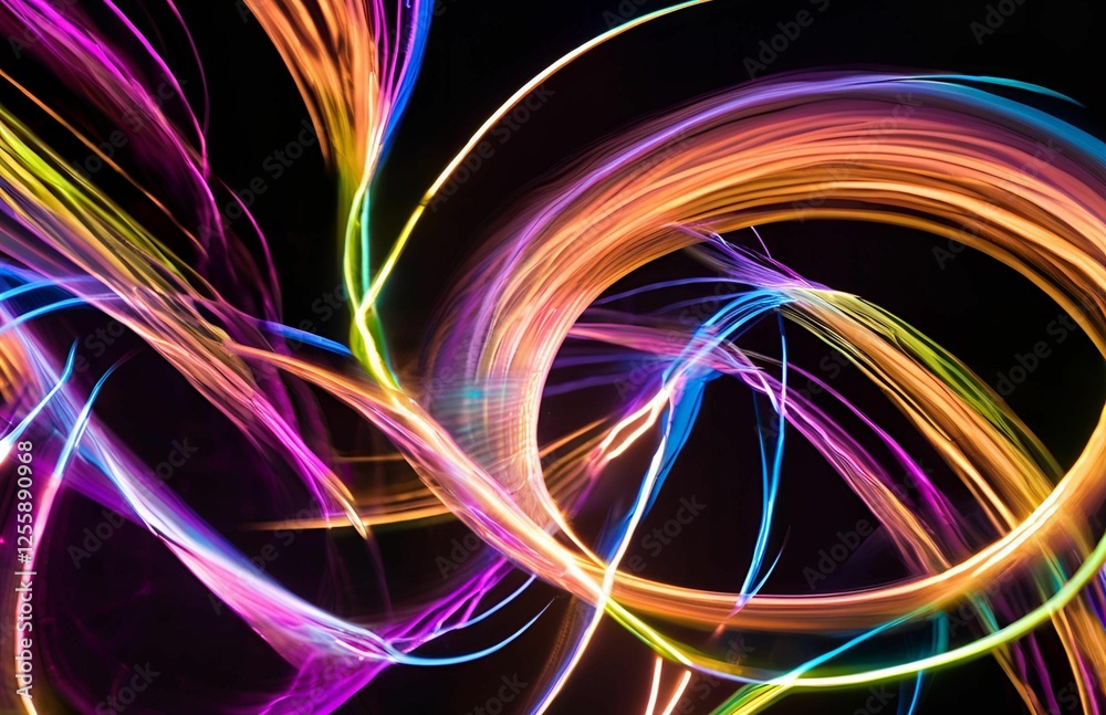 Vibrant rainbow waves of light create a colorful abstract design Vibrant rainbow waves of light create a colorful abstract design