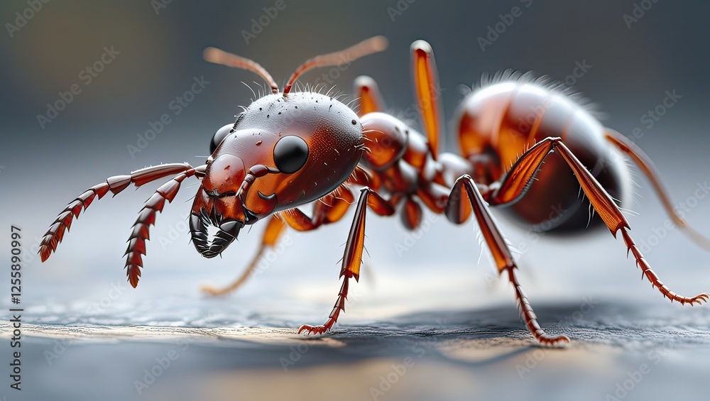Red ant macro close-up, forest background, nature study Red ant macro close-up, forest background, nature study