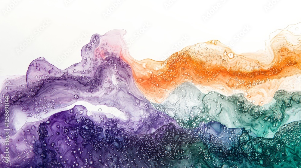 Fototapeta premium Close-up view of colorful ink drops dispersing in water, creating mesmerizing fractal-like shapes
