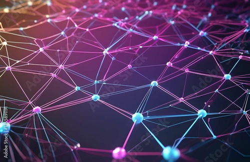 Abstract network technology design with blue geometric lines connecting in a digital pattern