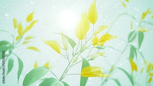 Soft Yellow Flowers and Green Leaves
