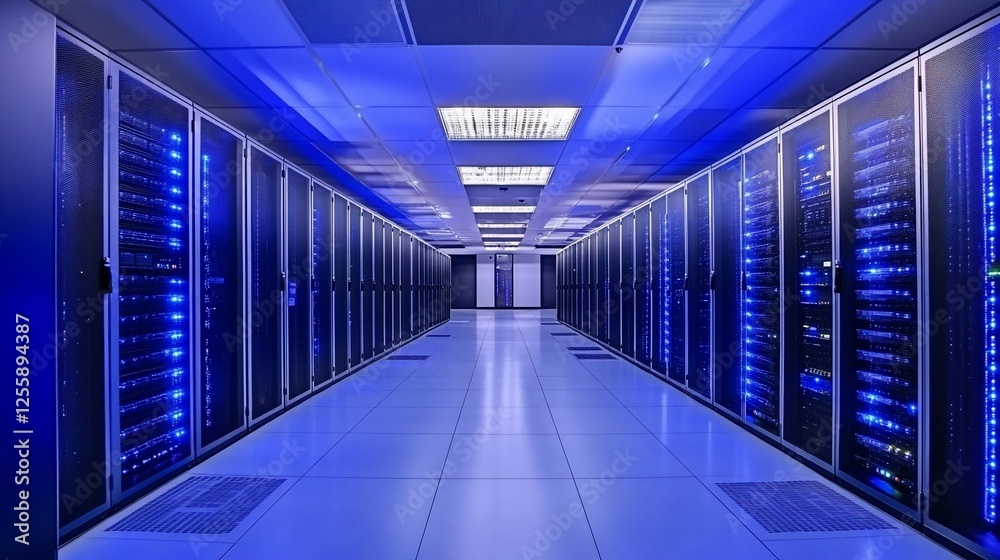 Server room, data center, technology, servers, lit blue Server room, data center, technology, servers, lit blue