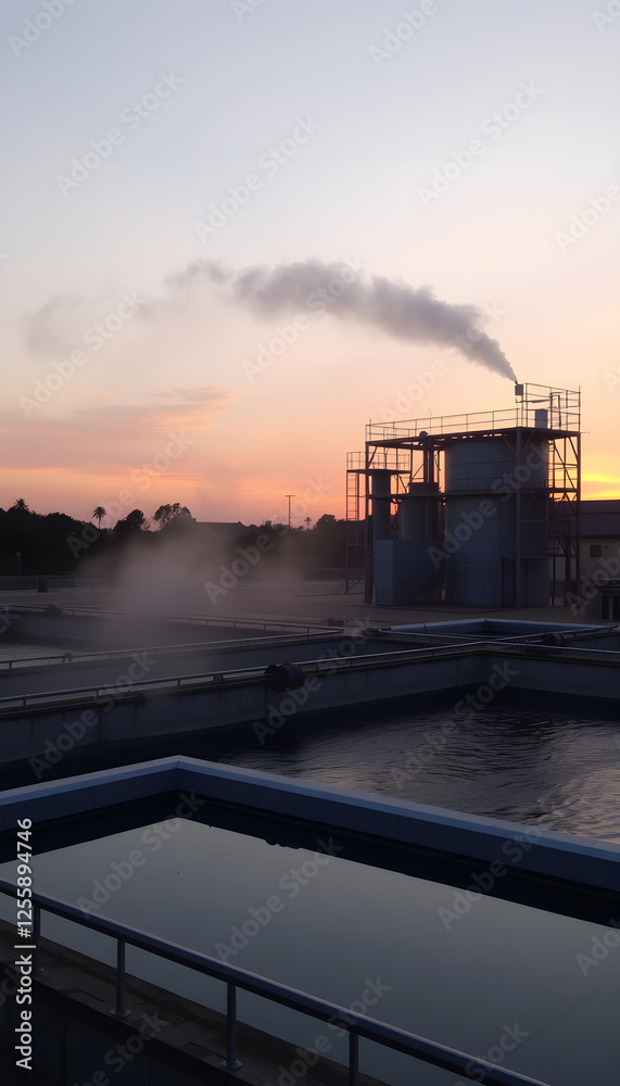 Obraz premium Water Treatment Plant at sunset, Diffused lighting. with white shades