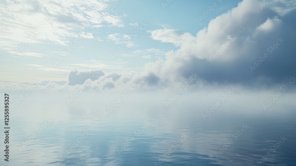 Fototapeta premium Serene ocean view with soft clouds and a light blue sky for tranquility