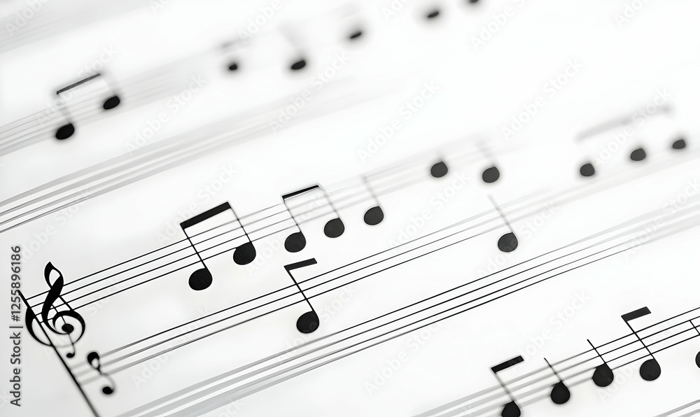 Close-Up View of Black Music Notes on a White Sheet of Paper Close-Up View of Black Music Notes on a White Sheet of Paper