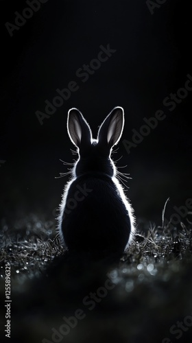 Rabbit silhouette against dark background showcasing soft fur texture and pro...