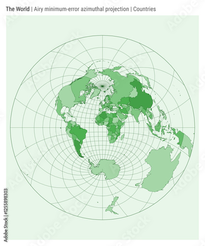 World Map. Airy minimum-error azimuthal projection. Countries style. High Detail World map for infographics, education, reports, presentations. Vector illustration.