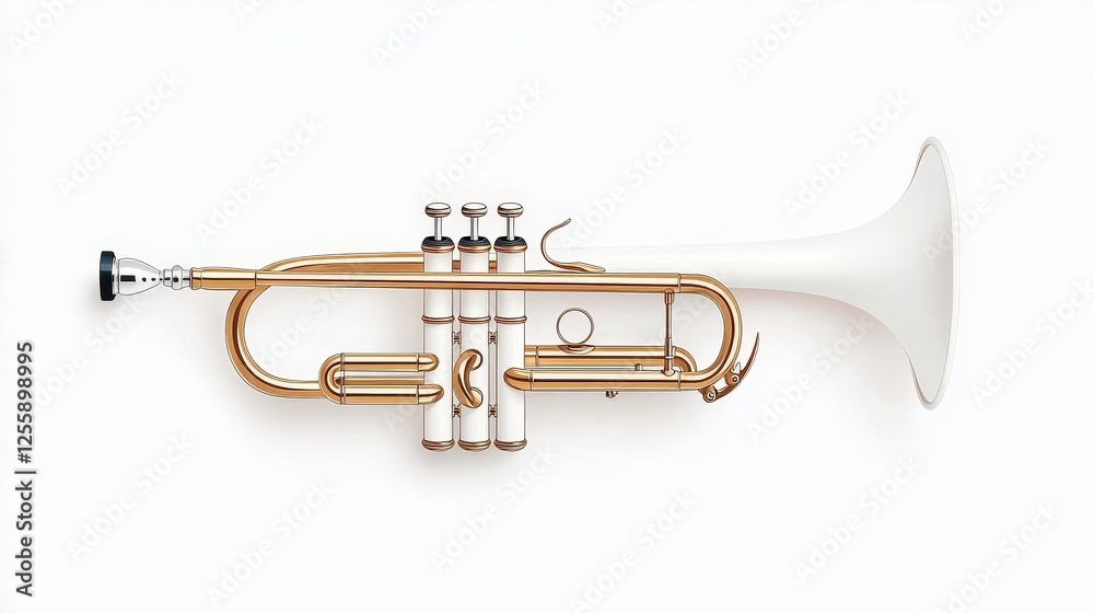 Obraz premium Elegant Brass Trumpet with White Finish and Detailed Valves for Musical Performance