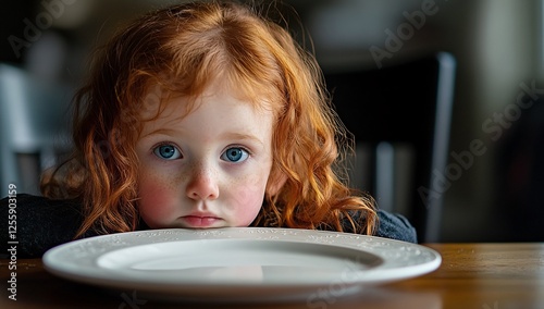 starving child holding an empty plate
