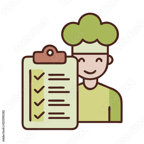 Smiling chef holding a checklist for kitchen supervision