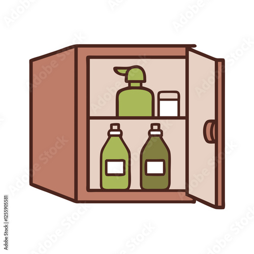 Safe storage of cleaning supplies icon in kitchen cabinet