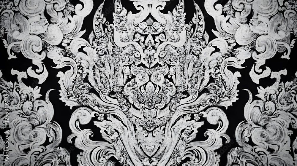 Obraz premium Abstract monochrome pattern, intricate swirling designs with a fluid texture, suitable for backgrounds or artistic projects.