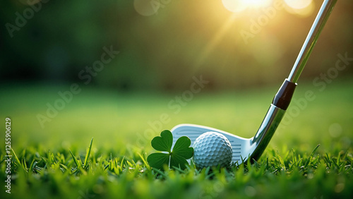 St. Patrick's Day Golf: Shamrocks and Club on Green - Perfect for Event Promotions, Sports Marketing, and Holiday Campaigns